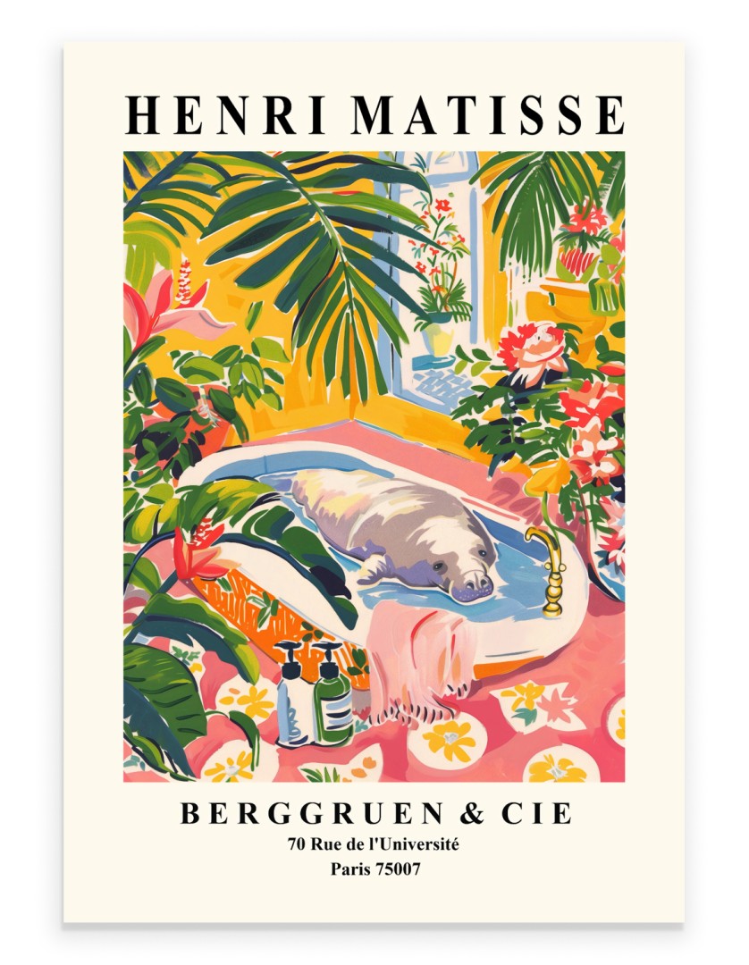 Manatee Bath Wall Art Print - Henri Matisse Inspired Bathroom