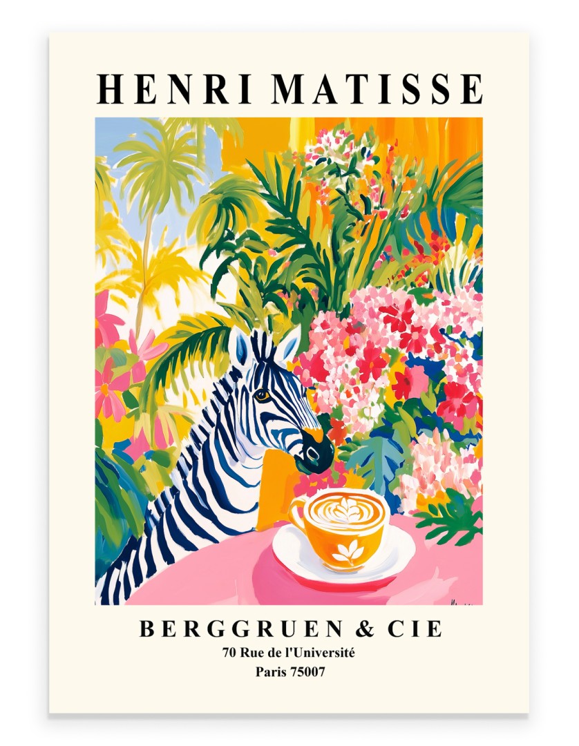 Matisse inspired zebra café scene colorful art print
