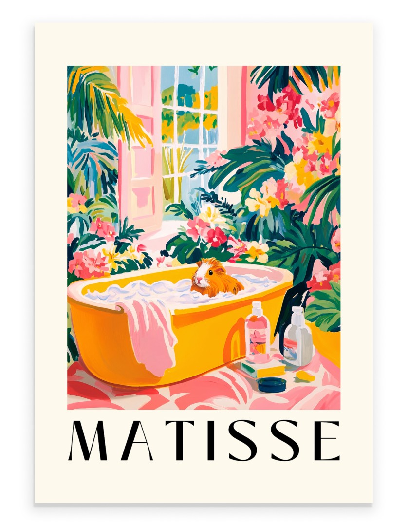 Guinea Pig in bathtub Matisse inspired bathroom wall art print
