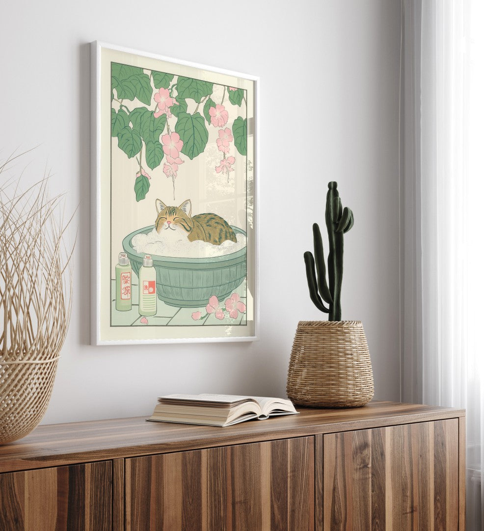 Japanese cat bathroom decor