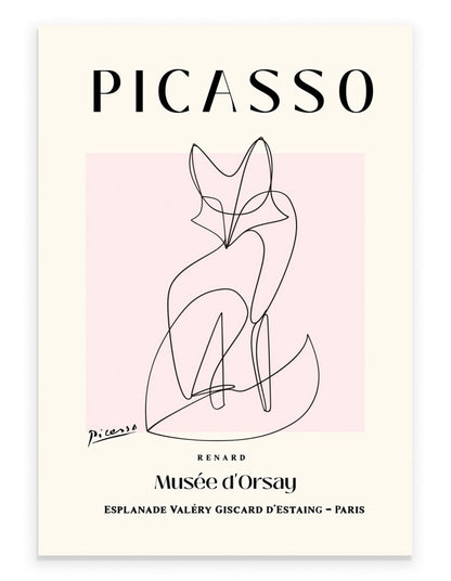 Picasso inspired fox line art print in minimalist modern style