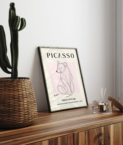 Picasso bear line drawing framed wall decor modern style