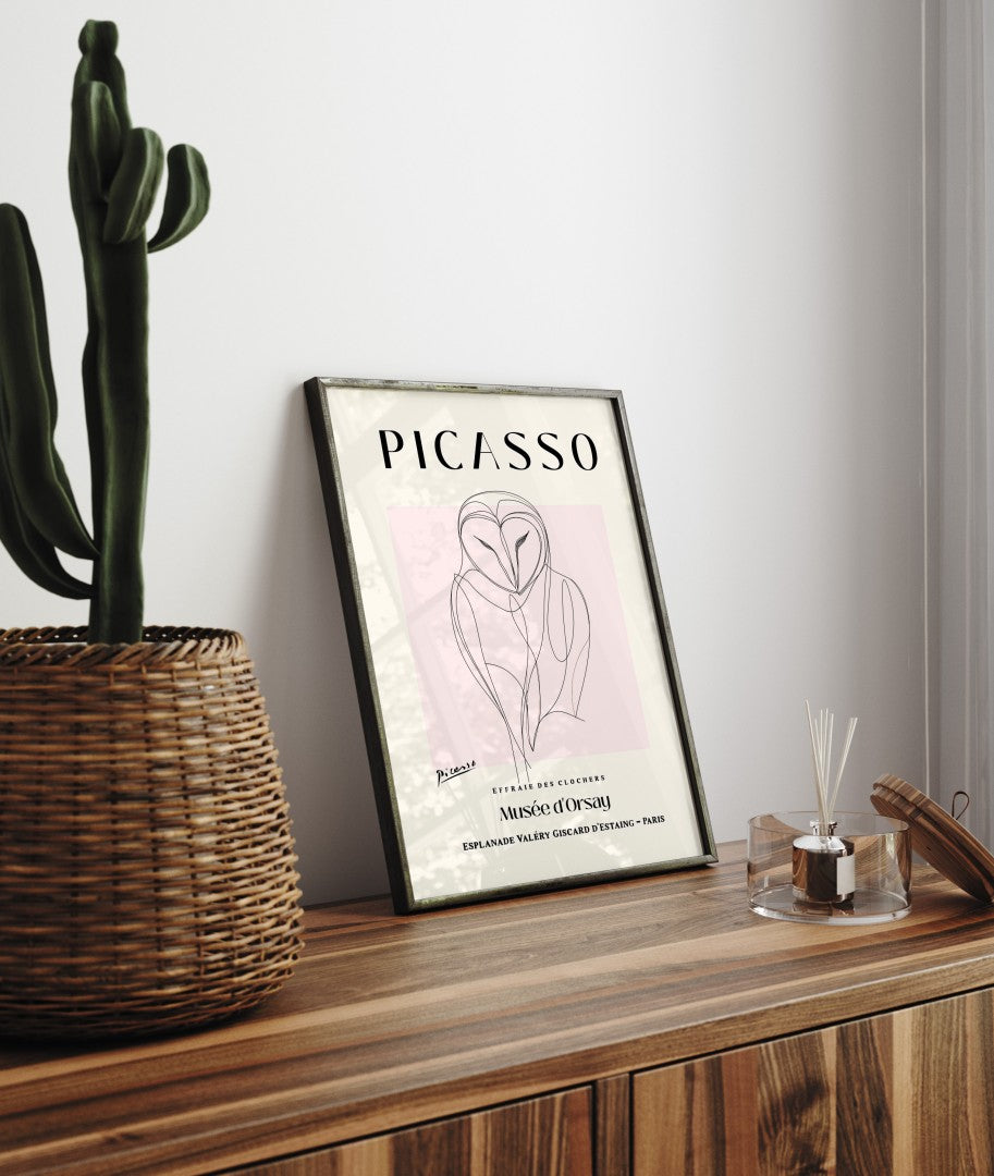 Picasso owl line drawing framed wall decor modern style