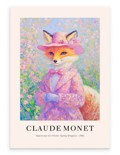 Monet inspired fox art print in pastel impressionist style