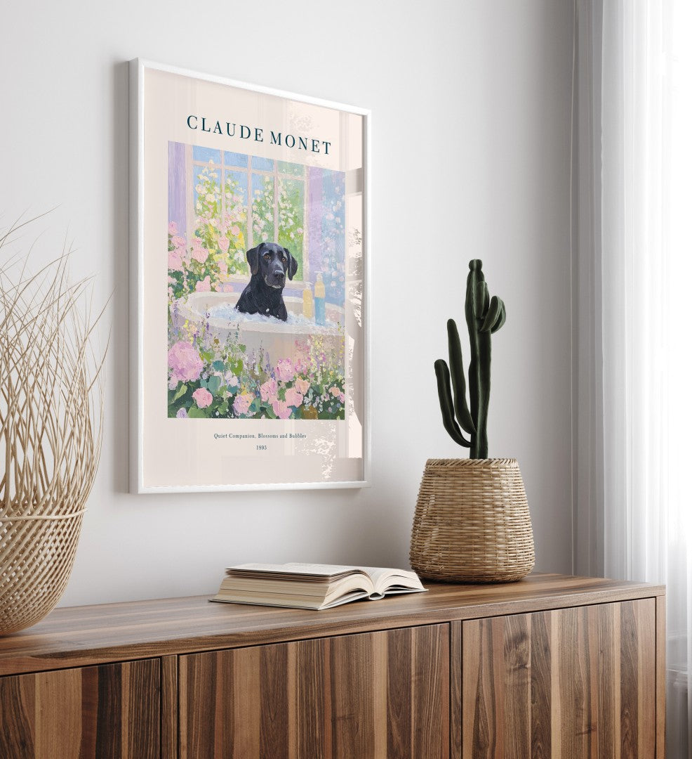 Claude Monet Black Labrador bathroom print for dog lovers