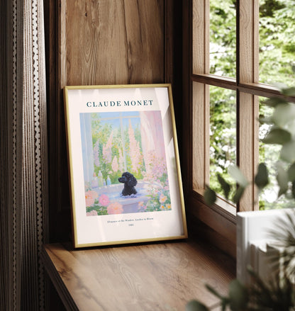 Black Poodle in bathtub bathroom wall art decor Monet style