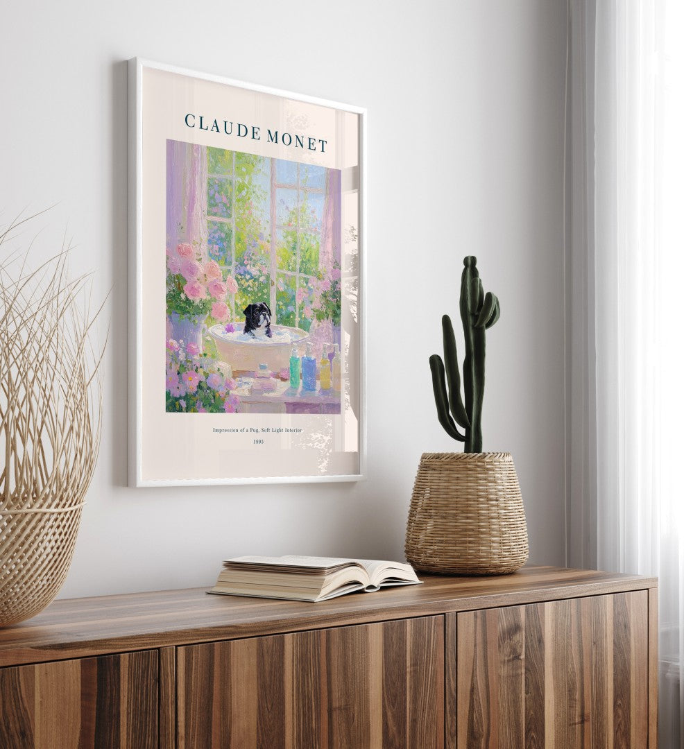 Impressionist Pug art print perfect bathroom decor for dog lovers