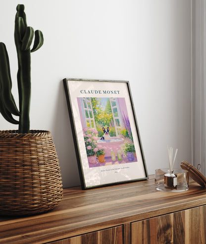 Cheerful Boston Terrier bathroom decor Monet art print