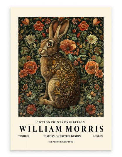 Hare art print with ornate botanical background in William Morris inspired style